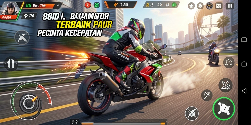 Tangkapan layar dari gameplay balapan motor yang mendebarkan di 88ID.
