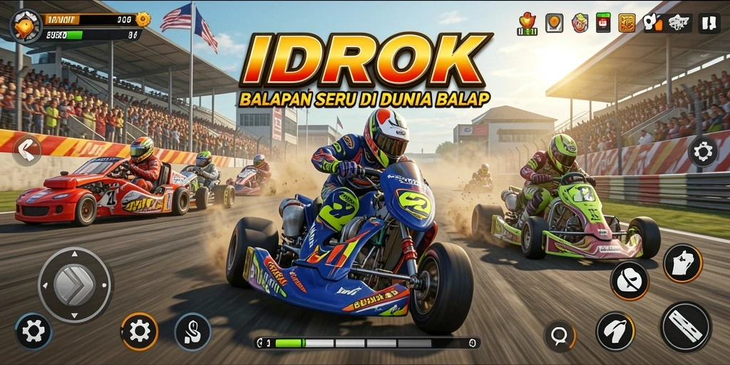 Tangkapan layar menunjukkan adrenalin balapan di IDROK dengan grafis memukau.