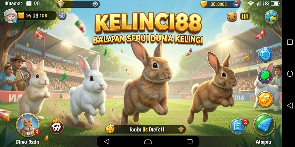 Tampilan gameplay KELINCI88 dengan kelinci balap yang lucu.