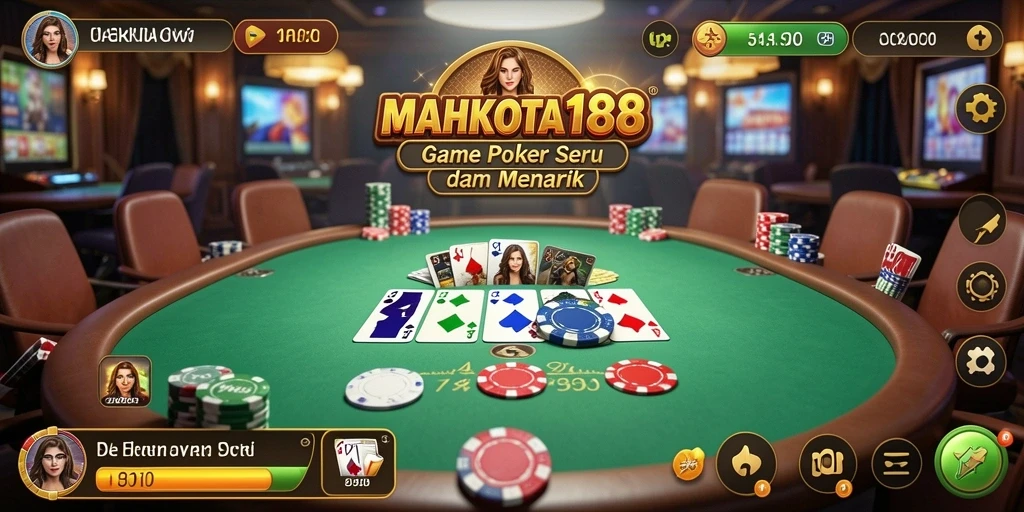 Tampilan gameplay seru dalam MAHKOTA188, penuh strategi poker.