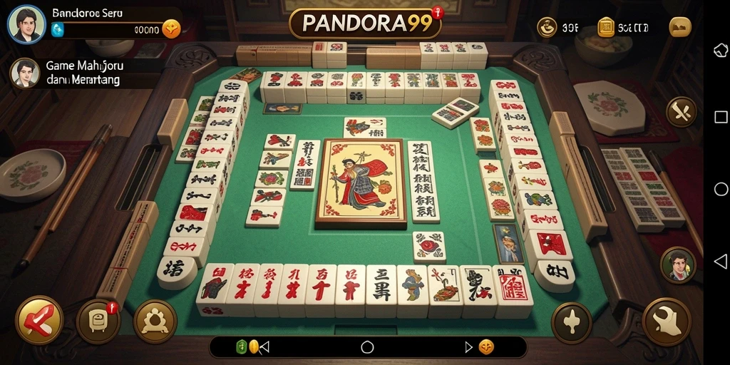 Screenshot PANDORA99 menampilkan gameplay Mahjong yang seru.