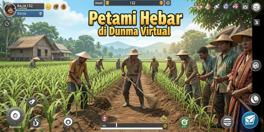 Tangkapan layar game RAJA132 menunjukkan dunia pertanian yang cerah dan menarik.