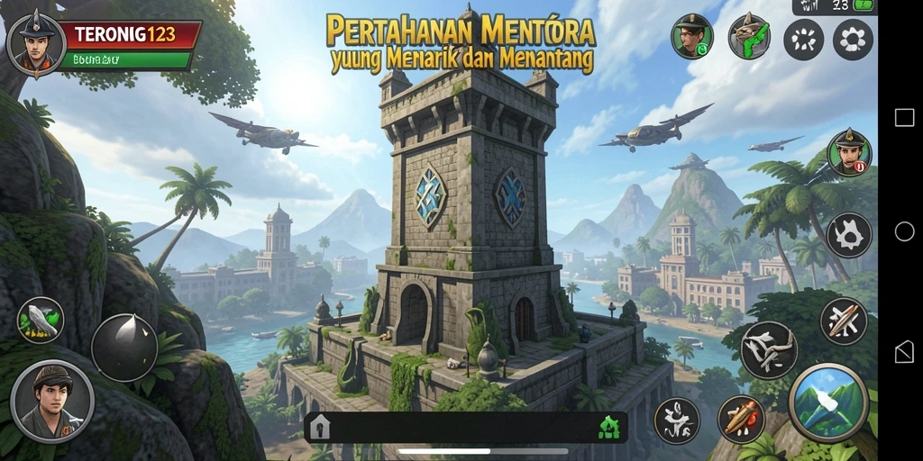 Tampilan gameplay <strong>TERONG123</strong> menampilkan pertahanan menara yang strategis dan mendebarkan.