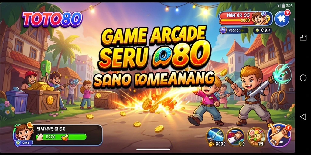Screenshot permainan TOTO80 menunjukkan aksi seru dalam level arcade.