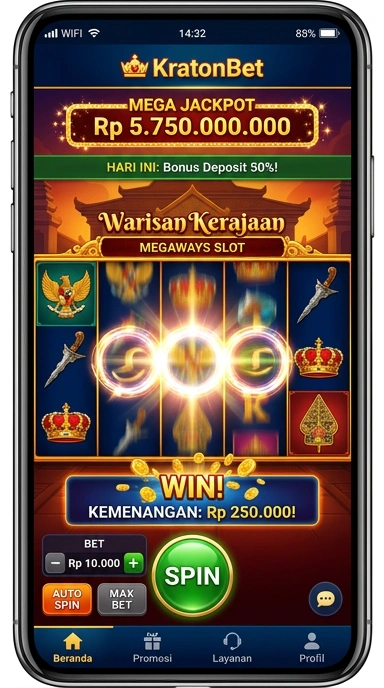Tampilan aplikasi kratonbet dengan berbagai kategori yang rapi.